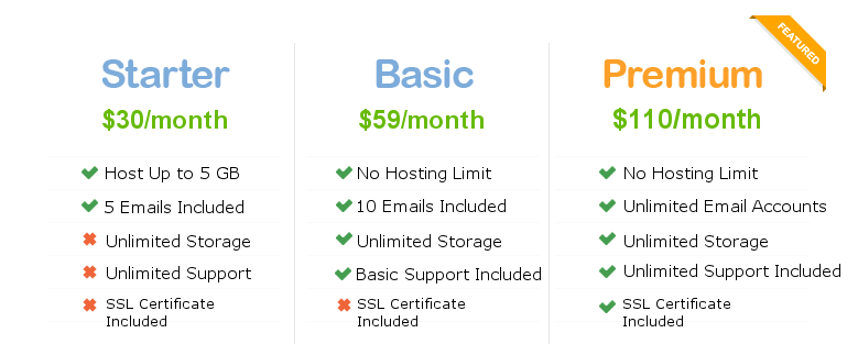 website hosting pricing table